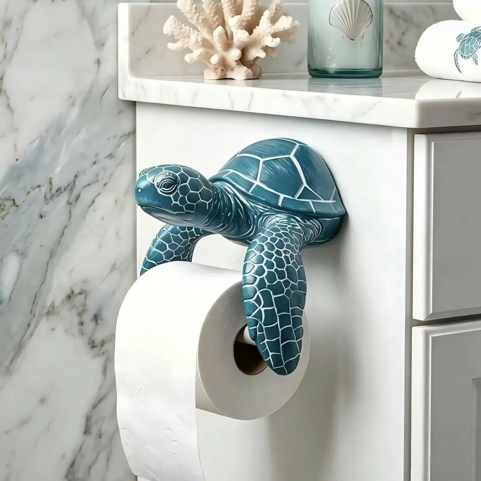 Sea Turtle Toilet Paper Holder Ocean Motif PVC Plastic for Charming Bathroom Wall Organization