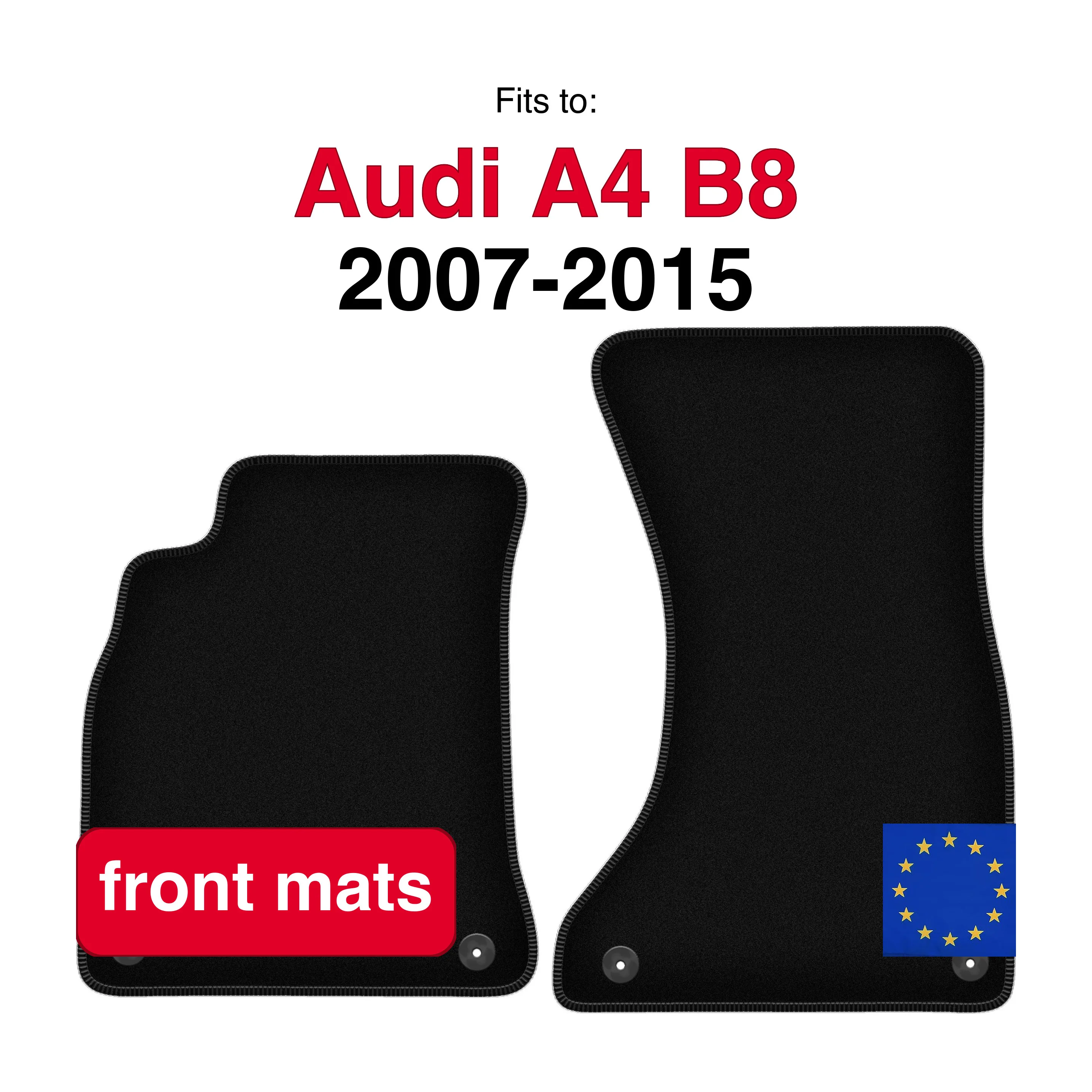 Tapis avant en velours pour Audi A4 B8 berline, wagon, avant, allroad (2007-2015) -Noir (2 pièces)