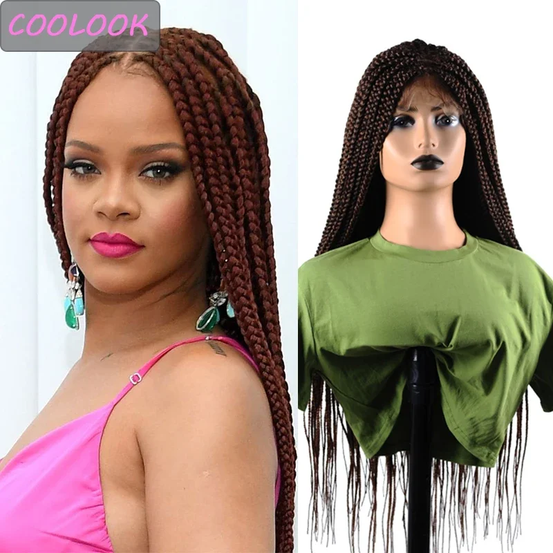 Ombre Brown Braided Lace Front Wigs with Baby Hair 30 Inch Long Box Braids Wigs for Black Women Synthetic Lace Front Cosplay Wig