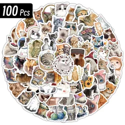 10/100pcs Funny Cats Animal Stickers for Scrapbooking Kawaii Adhesives Classic Stationery Items Cute Kids Stationary Aesthetic