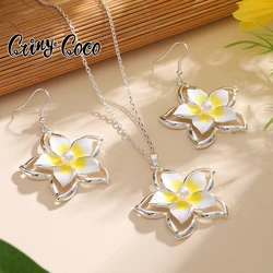 Cring Coco Frangipani Earring Necklaces Set Fashion Trend Women's Jewelry Set Necklace for Girl Party Festival Gift 2024 New