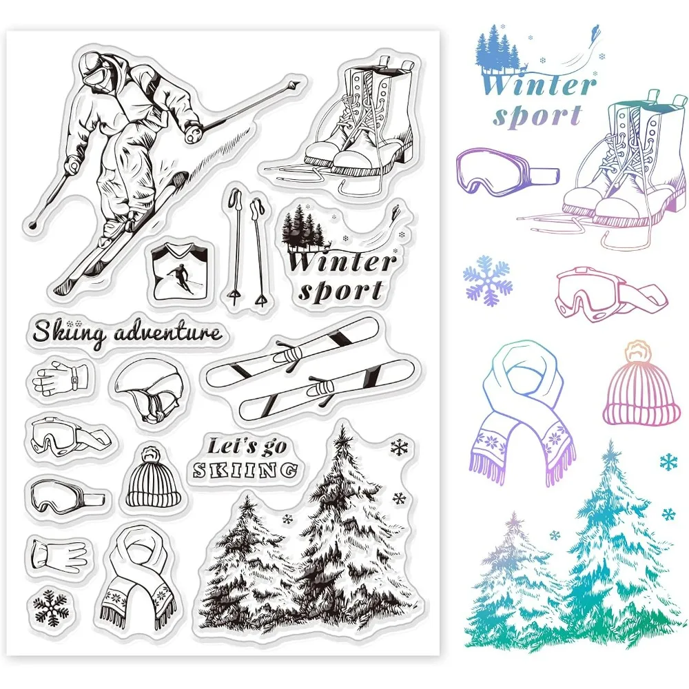 Skiing Adventure Clear Stamps Winter Sport Transparent Silicone Stamp Seal for Card Making Decoration and DIY Scrapbooking