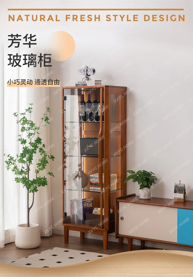 DDAncient style household glass door solid wood wine cabinet living room display, display figures against the wall