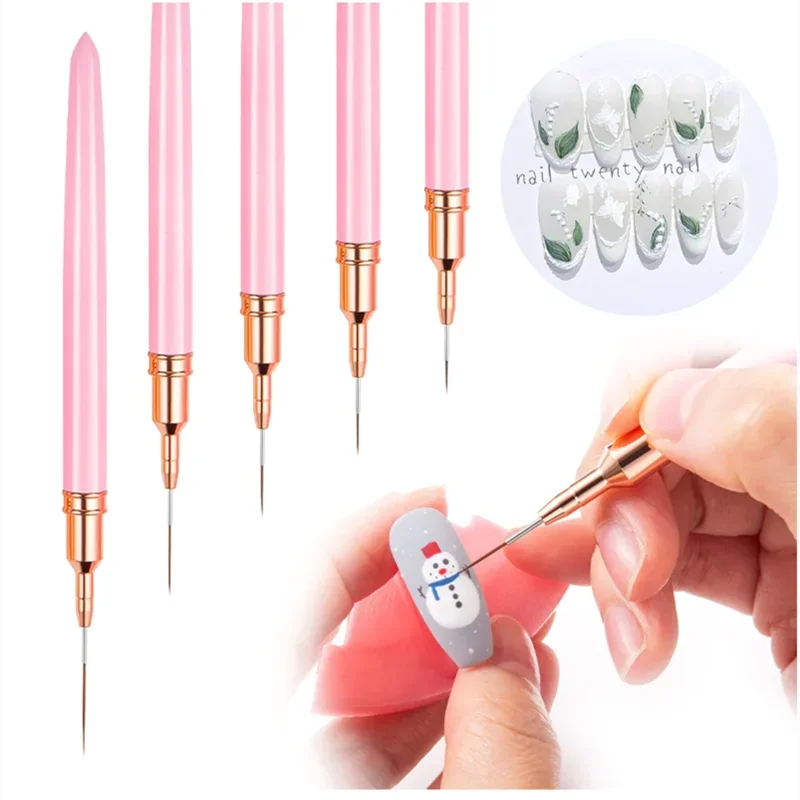 

5pcs Nail Art Liner Brush Set UV Gel Nail Brushes Kits French Stripe Line Painting Drawing Flower Pen Professional Manicure Tool