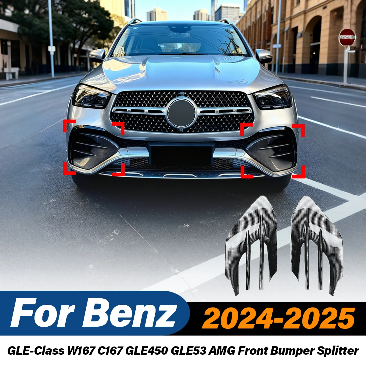 

For Mercedes Benz GLE-Class W167 C167 GLE450 GLE53 AMG 2024 2025 Front Bumper Splitter Lower Grille Air Knife Car Accessories