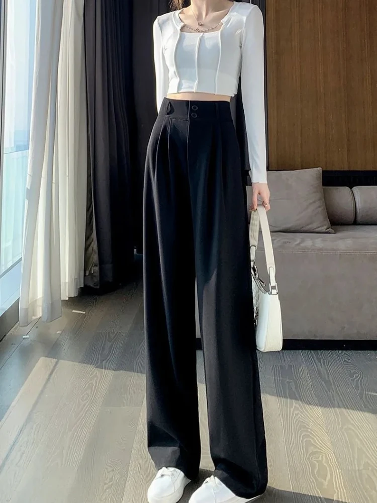 Korean Fashion High Waist Suit Pants Women Summer Wide Leg Grey Trouser Office Ladies Elegant Baggy Streetwear Clothes 2024 New