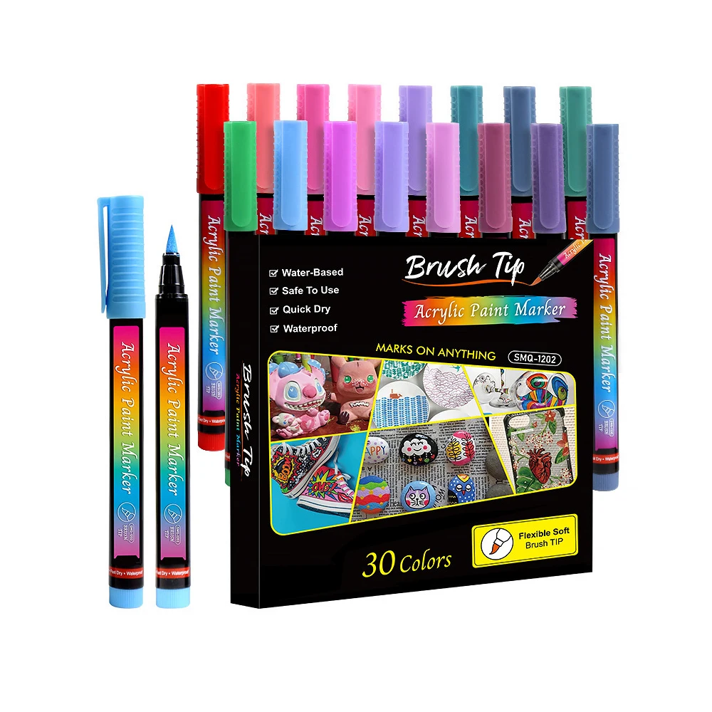 12/24/30color Acrylic Paint Marker Set,Soft Nib,Doodle Pen,Making Drawing,Rock Painting Stone Ceramic Glas Wood Canvas Diy A-116