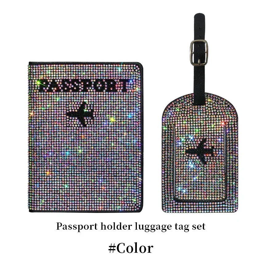 Rhinestone Women Set Car Key Purse Bag Passport Holder Cover License Plates Luggage ID Tag Board Collection Baggage Tags