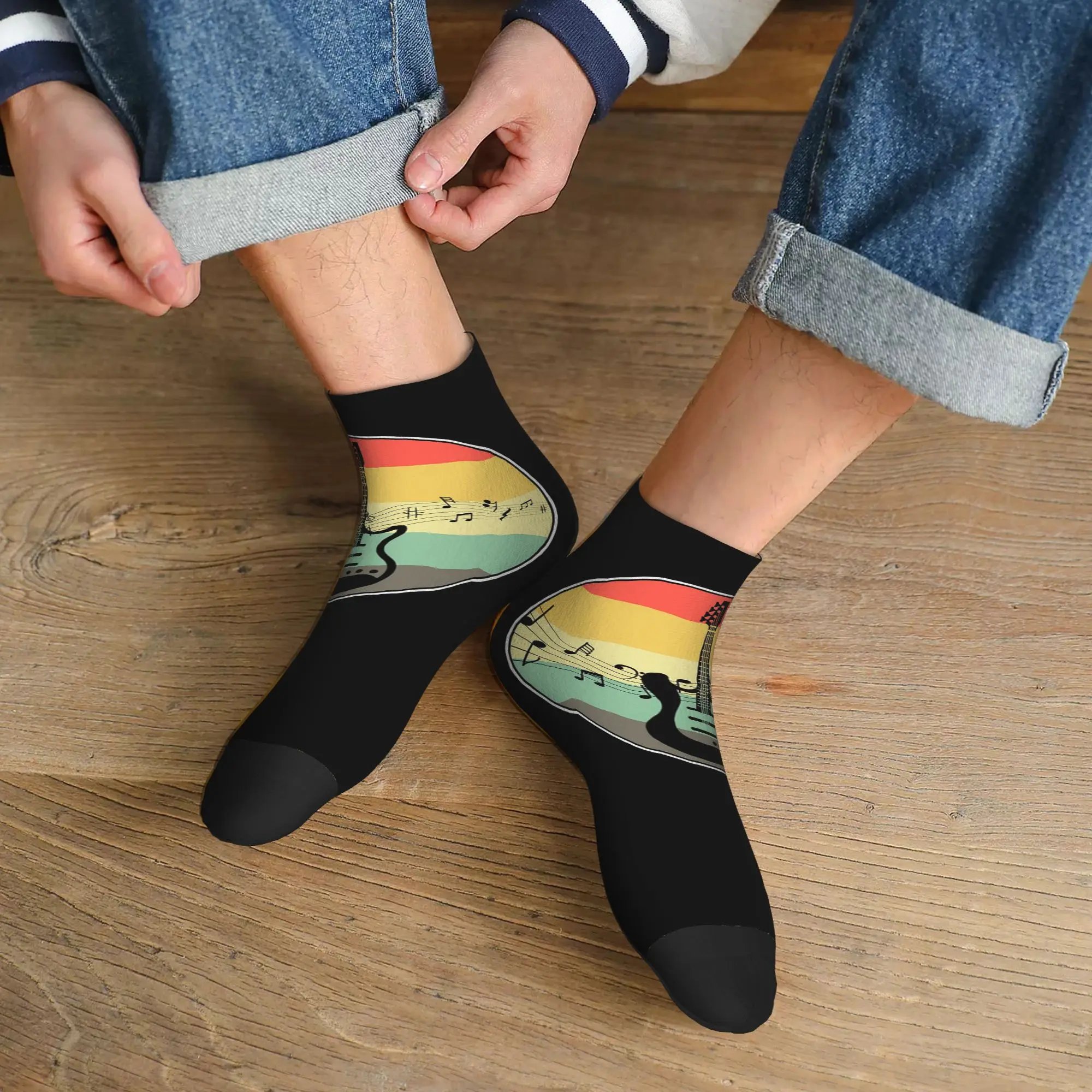 

Всесезонные носки в стиле ретро с музыкальной бас-гитарой, Harajuku, впитывающие пот спортивные носки средней длины, мягкие модные чулки для мужчин и женщин