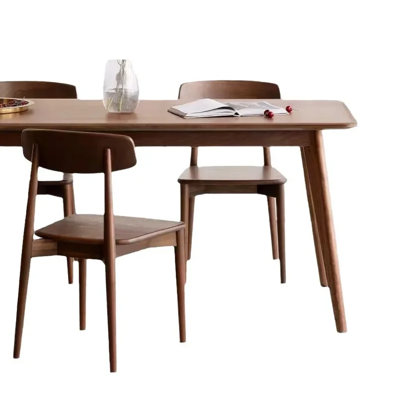 

Rectangular solid wood dining table Nordic simple complete modern round table black walnut