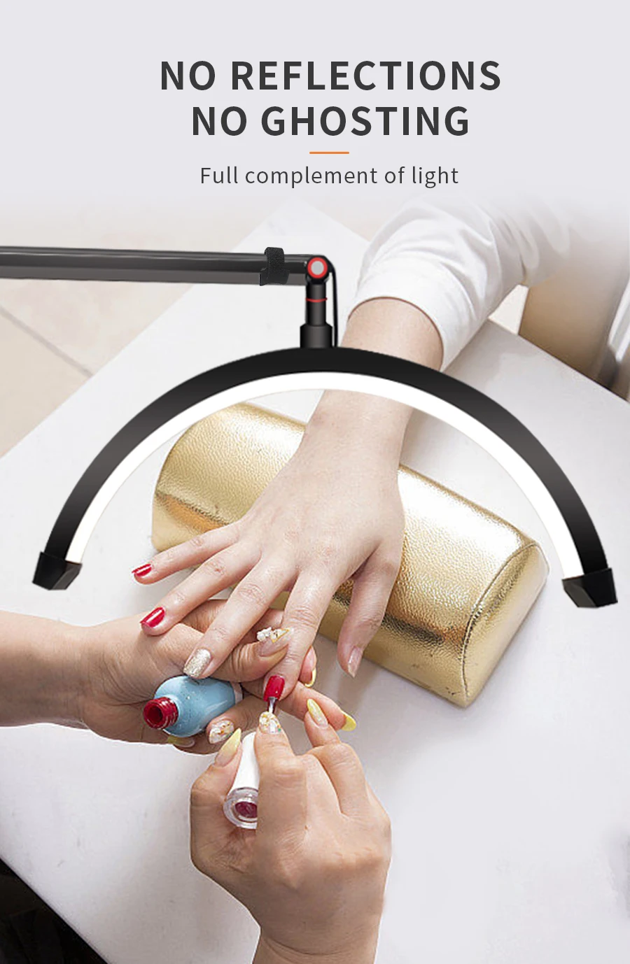 16-Zoll-LED-Halbmond-Wimpernlicht, Temperatur 3000 K–6000 K, Boden-LED-Ringlampe für Schönheitsgesichtsbehandlungen, Hautpflege, Tattoo, Augenbrauen, Filmen – Detail 7