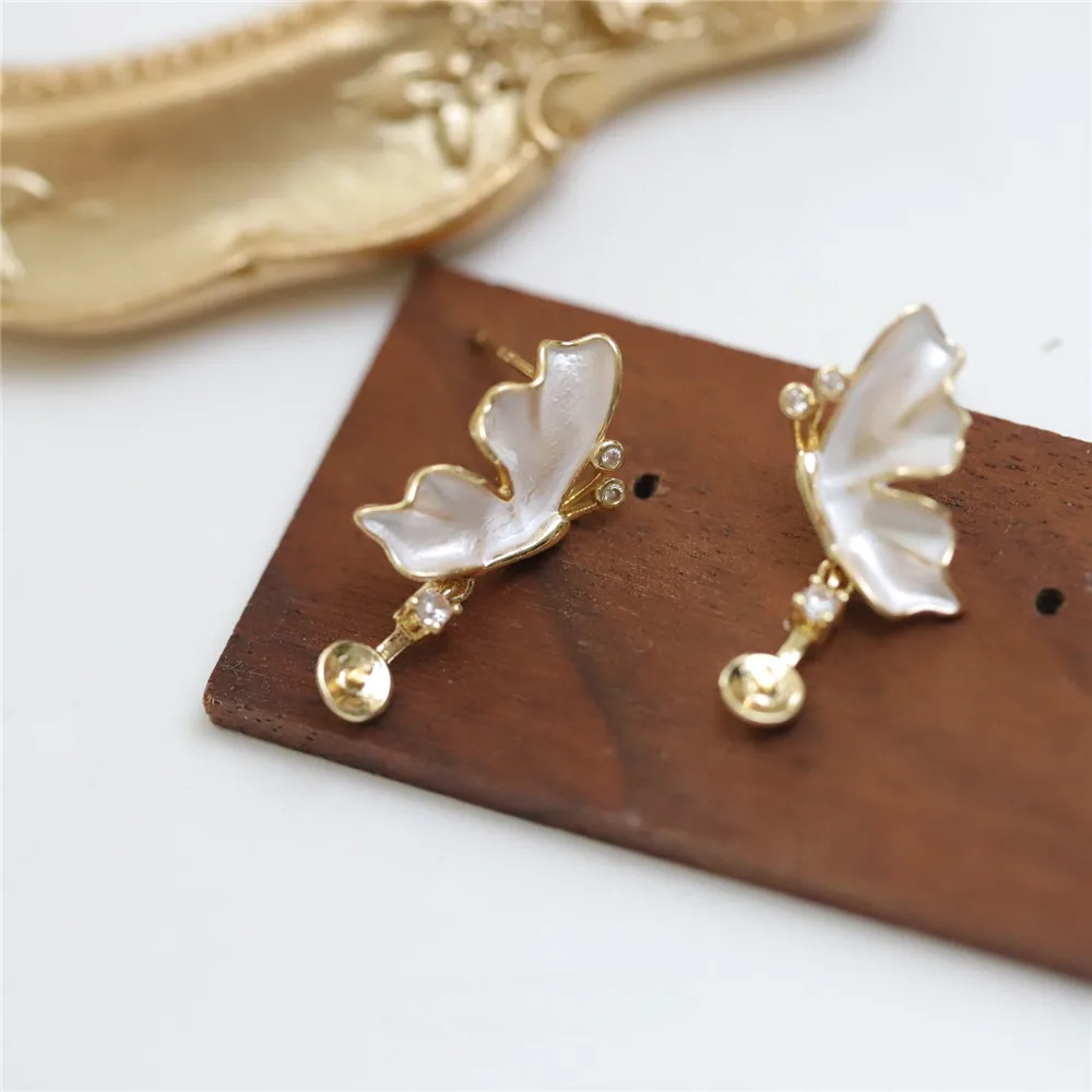 Copper-plated Real Gold Hand-painted Fairy Butterfly Silver Needle Empty Bracket Earrings DIY Handmade Charm Accessories