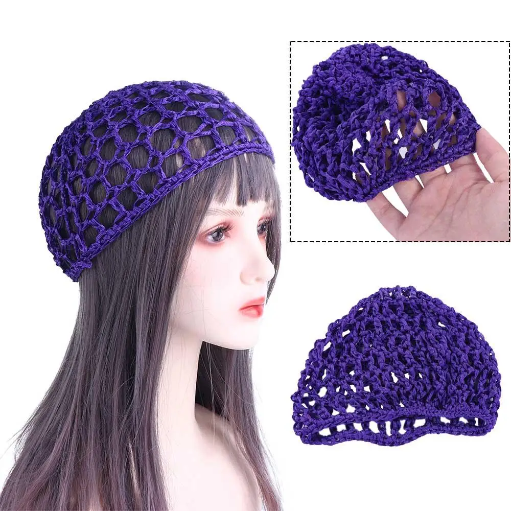 Women\'s Mesh Hair Net Crochet Cap Solid Color Snood Sleeping Night Cover Turbans