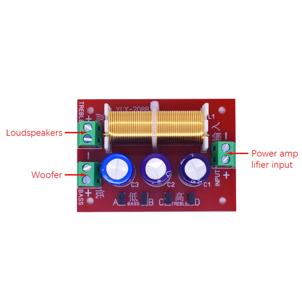 YLY-2088 400W Adjustable 2 Way Crossover Filters 1 Unit Audio Speaker Frequency Divider Full Range Treble Bass