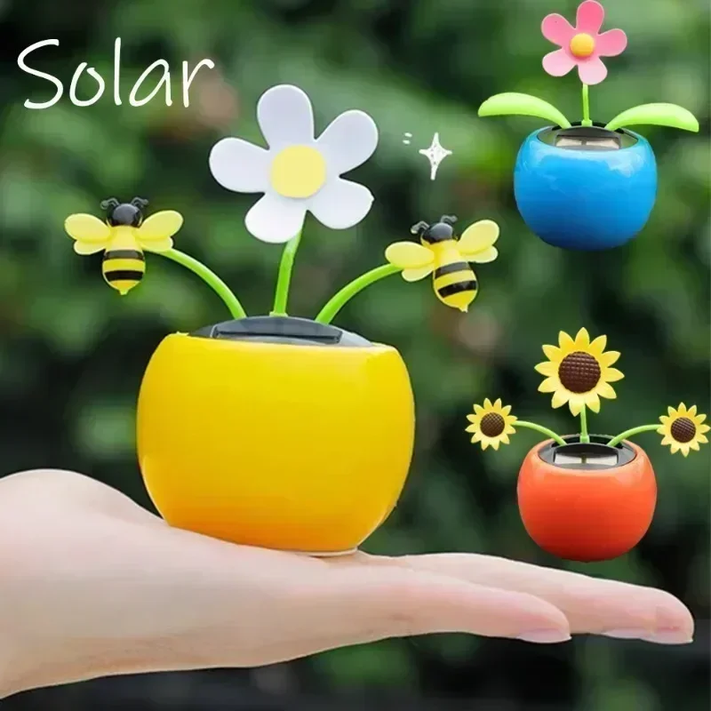 Car Solar Sunflower Ornaments Swaying Honey Bee Decoration Ornaments Dashboard Solar Energy Dancing Flowers Swinging Ornaments