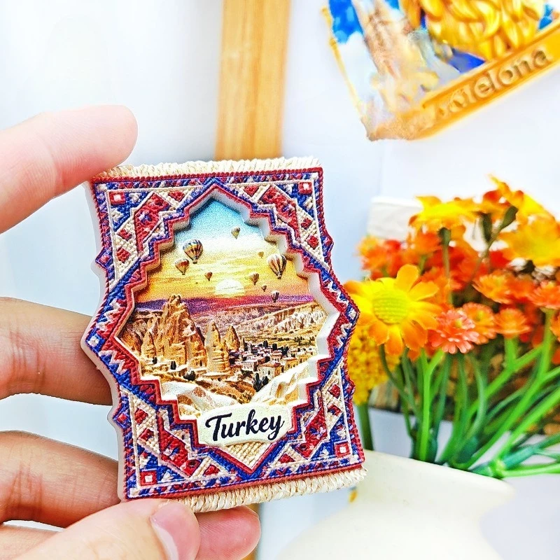 Turkey Balloon Rug Fridge Magnet - Romantic 3D Cappadocia Souvenir Unique Anatolian Gift for Travel & Bohemian Decor