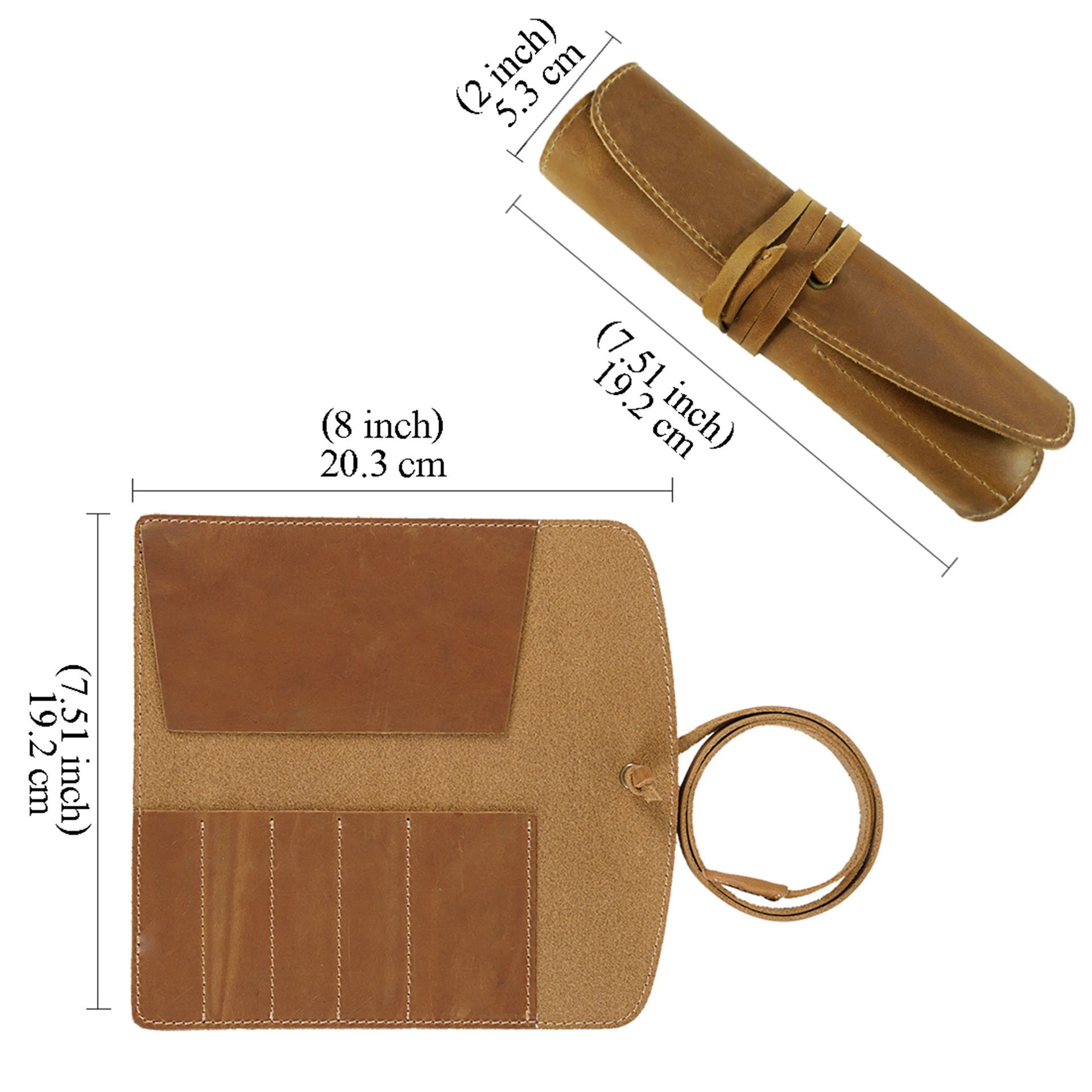 AIGUONIU Custom Brown Leather Pen Case First Layer Cowhide Curtain Leather Pencil Bag Simple Artistic Multi-function Pencil Bag