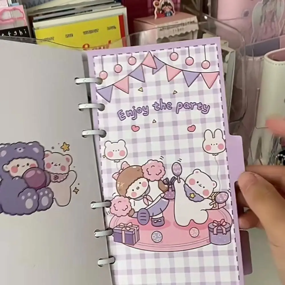 5pcs Rabit A6 Loose Leaf Refill Paper Cartoon 6-hole Inner Refill Spiral Binder Paper Bear Indexing Cards