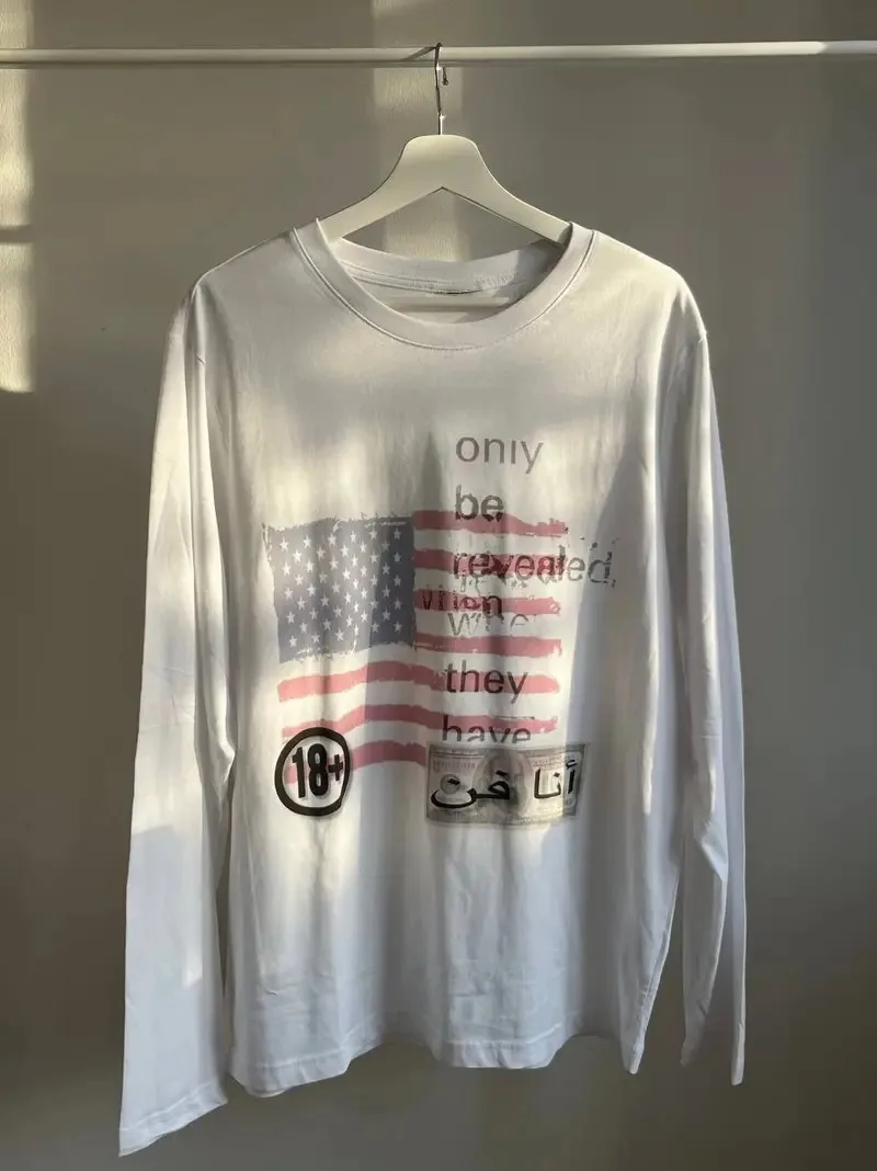 American style simple daily versatile women's white printed long sleeved T-shirt base shirt simple daily versatile