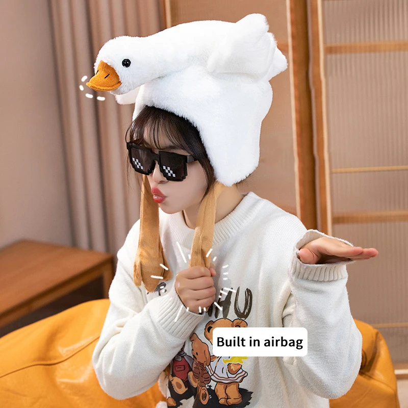 Goose Duck Ear Moving Hat Fun Cute Plush Animal Warm Hat Lovely LED Glowing Moving Ears Hats Funny Cosplay Party Caps Kid Gifts