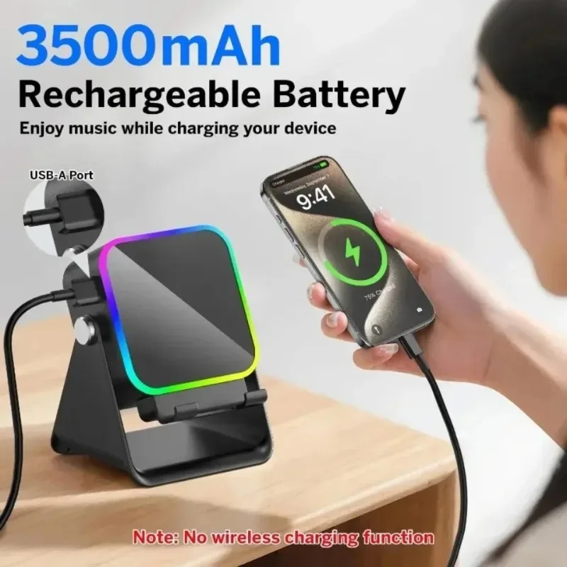 

3000mAh Induction Speaker Stand with RGB Light 360° Rotatable Phone Holder Wireless Charger No Bluetooth Needed For iPhone 17 16
