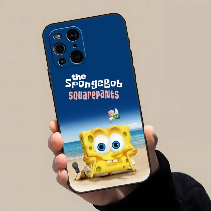 Lovely SpongeBob SquarePants Phone Case For OPPO A16 A54 A57 A74 A54 A97 A53 Find X3 X2 X5 RENO 8 6 7 4 Pro Plus Black Cover