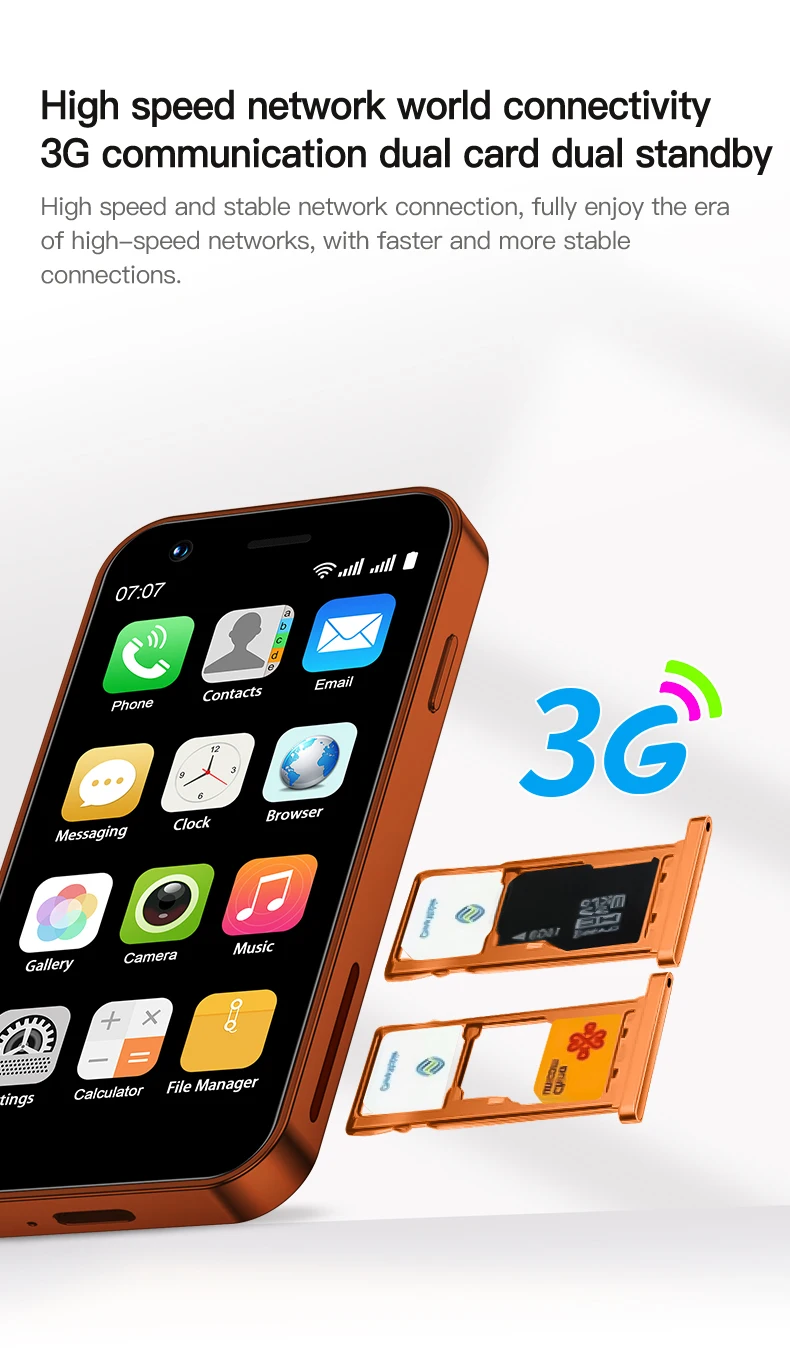 SERVO Mini Android Smartphone 3.0" Touch Screen 3G Dual SIM 2GB+16GB Face Unlock HiFi Sound WiFi Hotspot GPS Pocket Mobile Phone