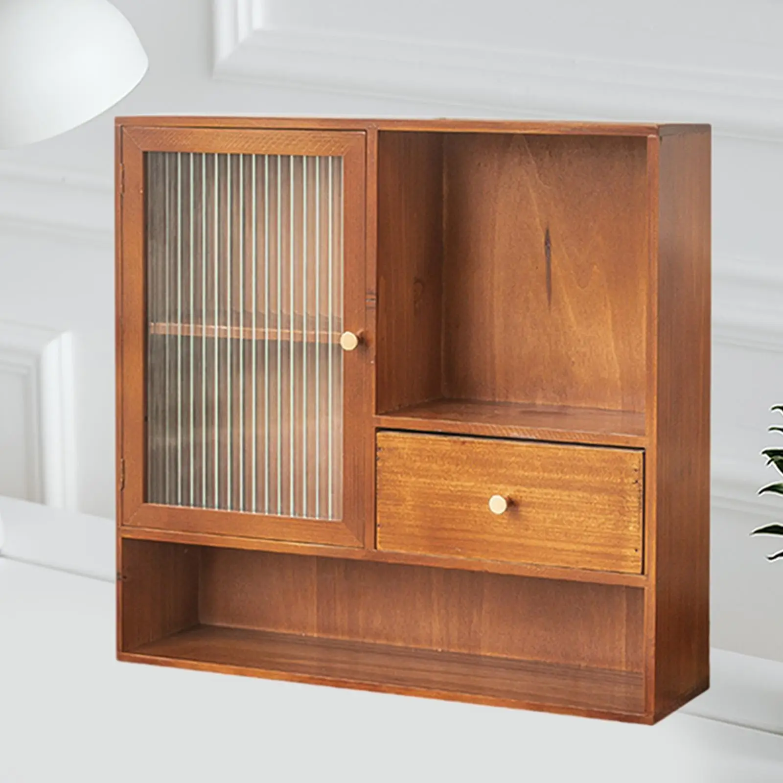 Wooden Makeup Organizer Display Cabinet Tabletop Organizer Storage Box Multi Compartments with Drawer for Home Office Dresser