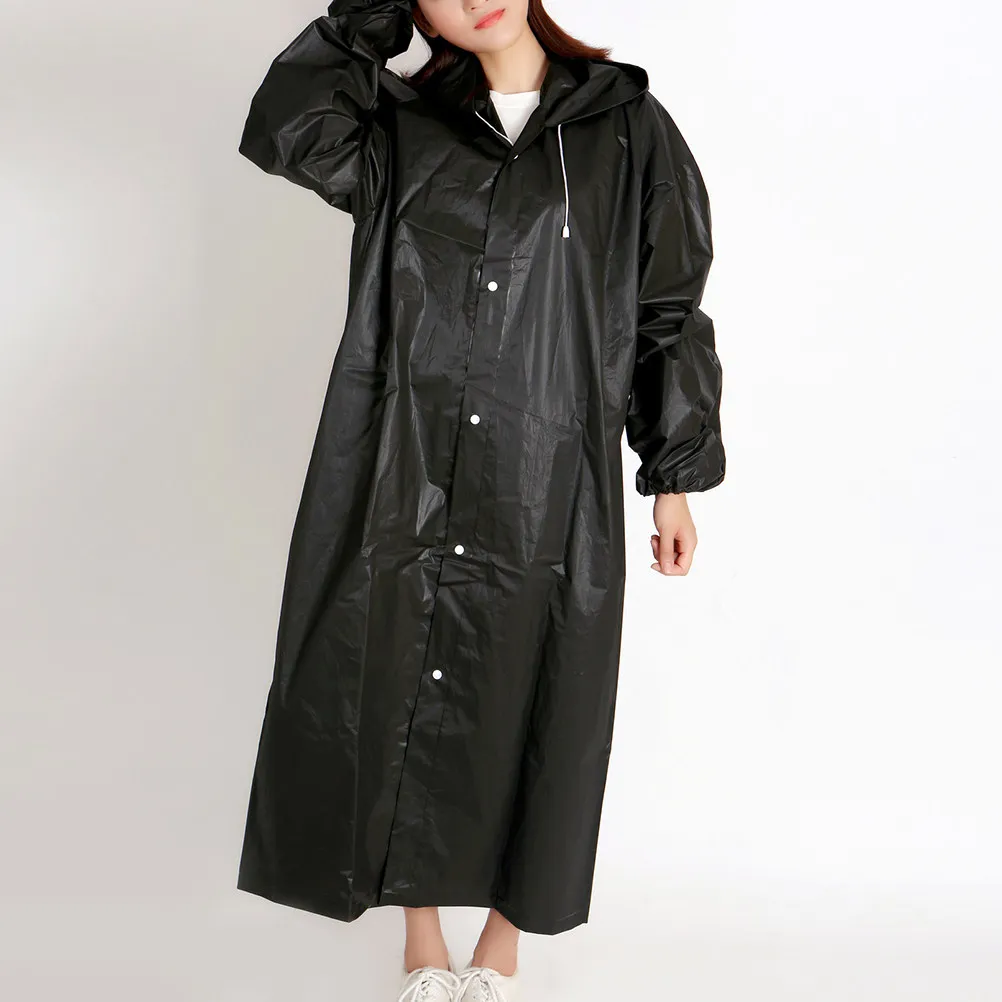 

3Pcs Black Reusable Thicken Raincoat for Adults Portable Compact Foldable Waterproof Rain Poncho with Drawstring Hood Elastic