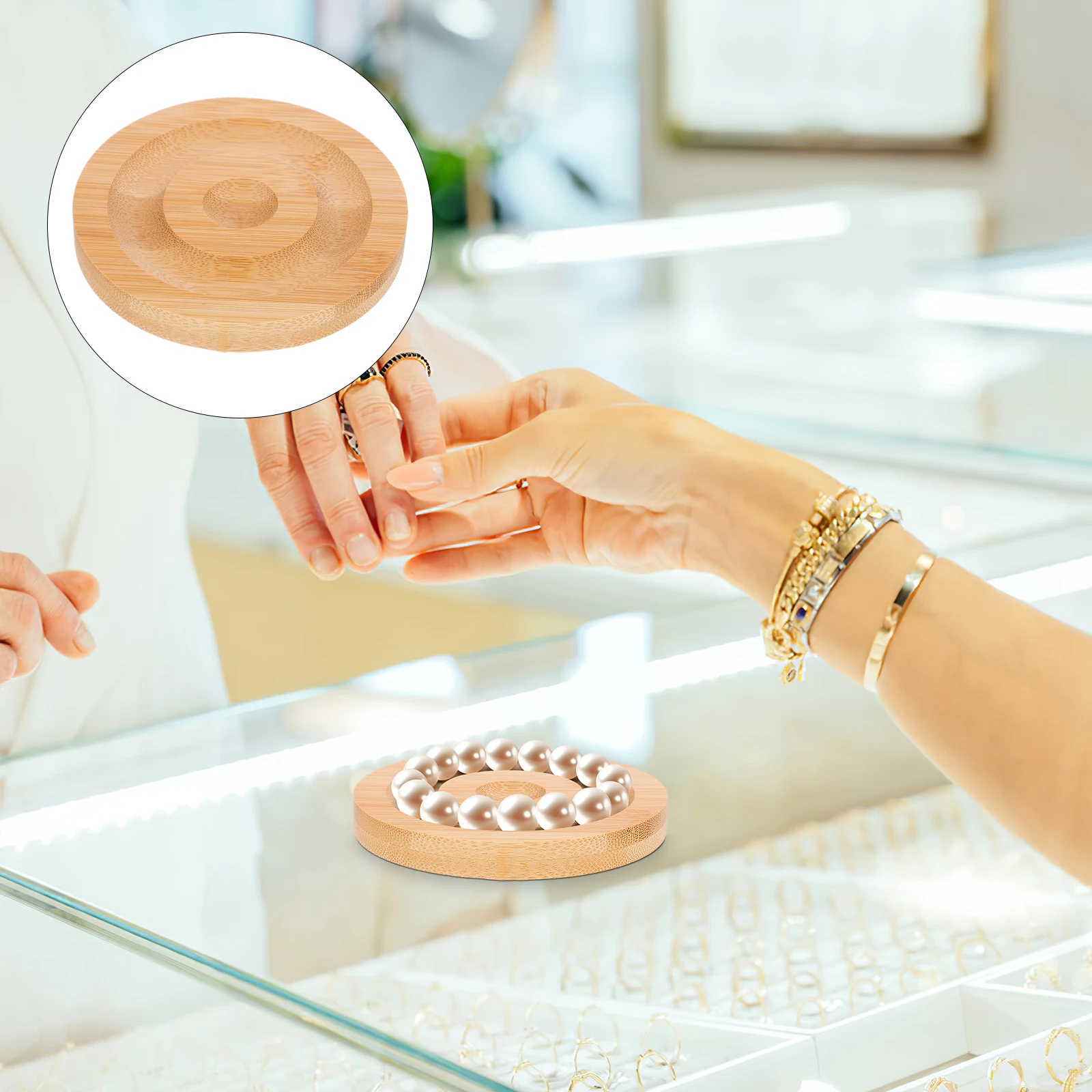 

Bamboo Display Plate for Bracelets Beaded Jewelry Tray Storage Shelf Wood Bracelet Holder Round Bamboo Photo Prop Disk