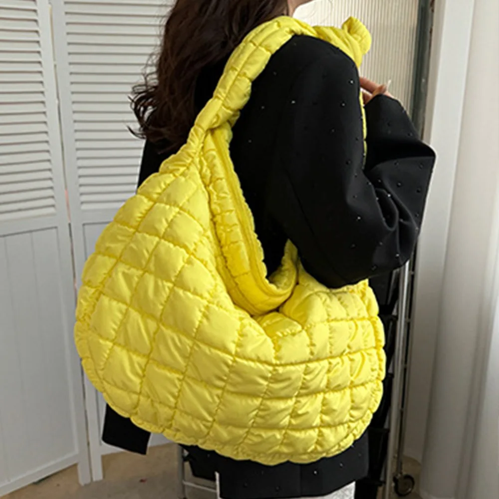 Padding Quilted Tote Bag for Women Quilted Large Capacity Puffer Tote Bag Lightweight Solid Color Crossbody Purse Women Girls