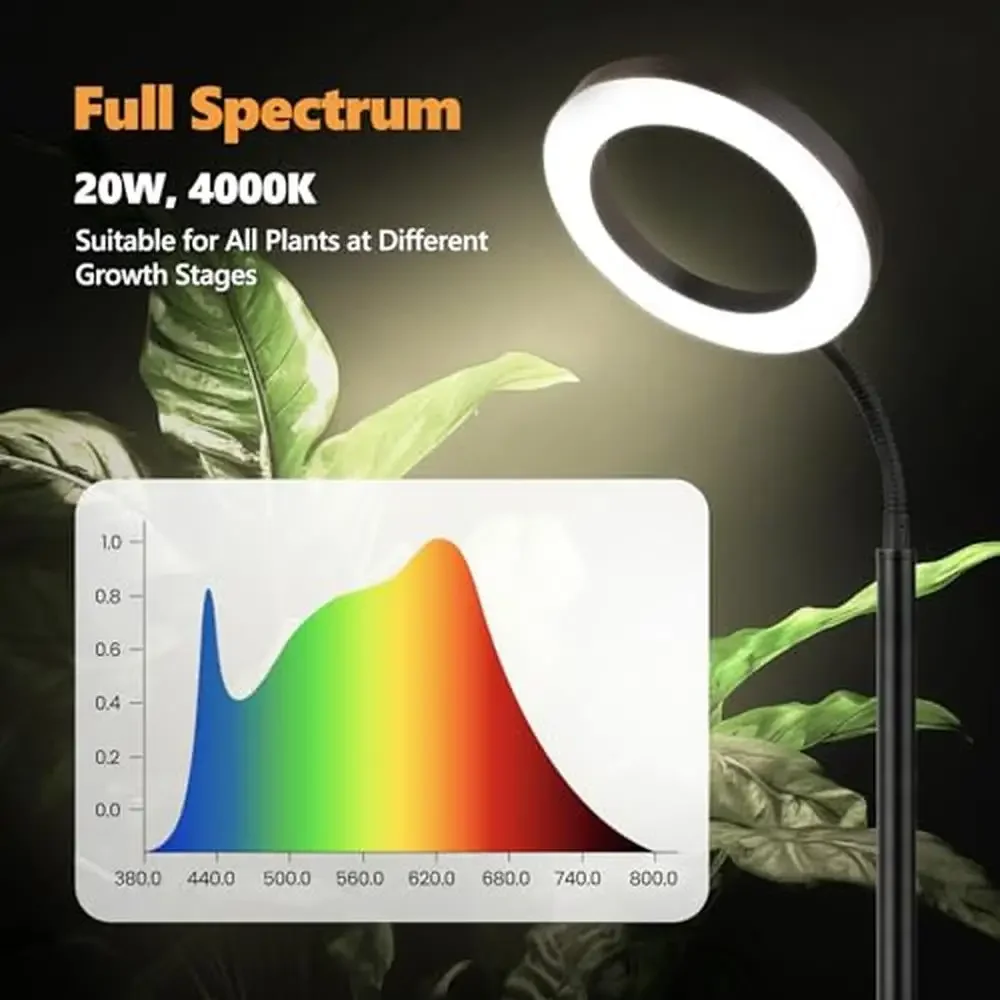 Full Spectrum Adjustable LED Grow Light 20W Floor Lamp Indoor Plants Timer Stand Wide Illumination 96 Beads Aluminum Shell Base