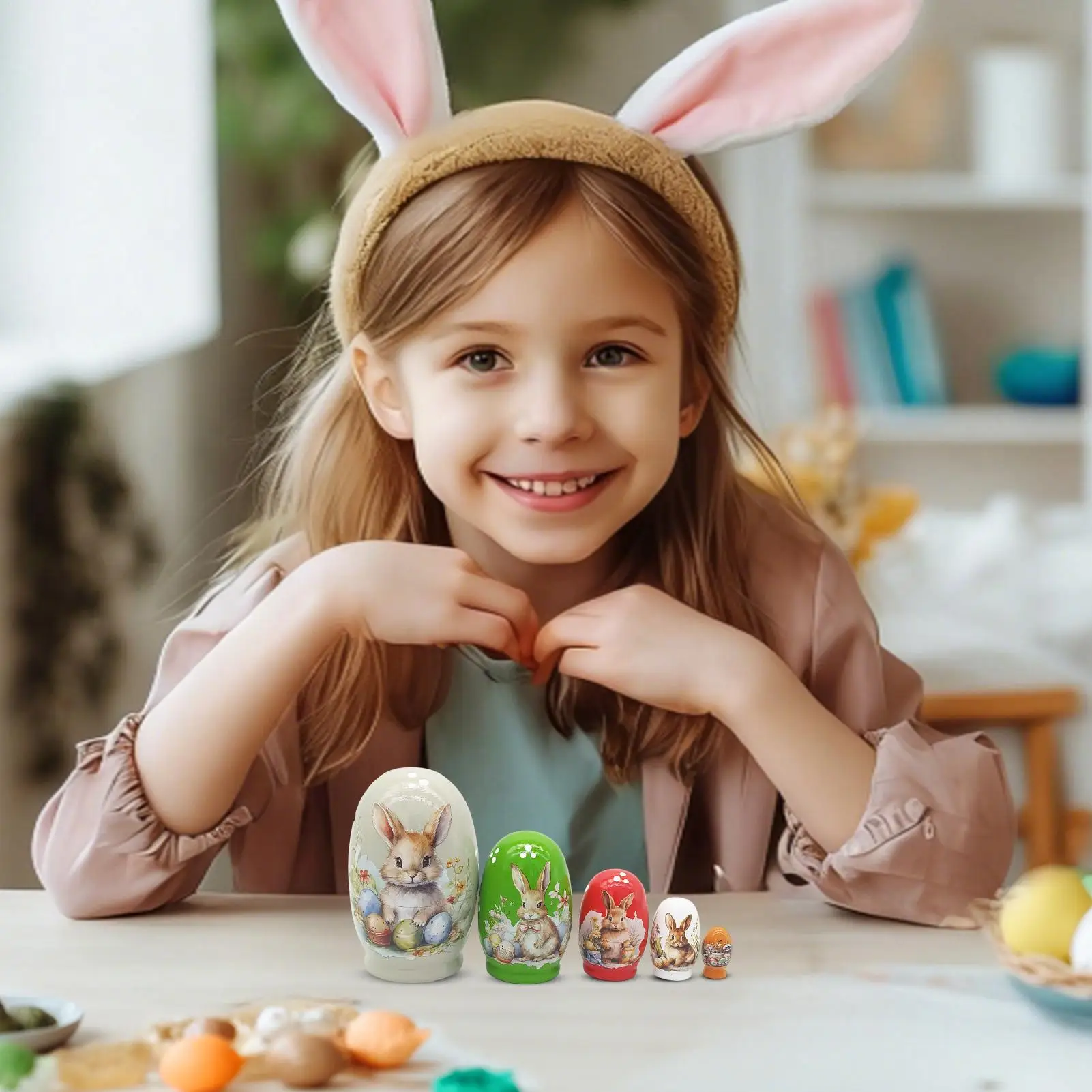 

Пасхальные деревянные куклы-гнездышки в виде кроликов для декора гостиной, спальни, камина, прихожей, стола, столовой