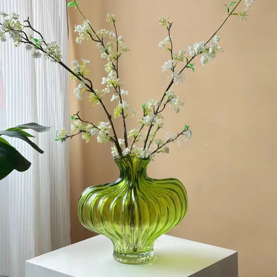 HT High-grade medieval ceramic vase lotus leaf living room flower arrangement ornament hydroponics ins simple advanced antique