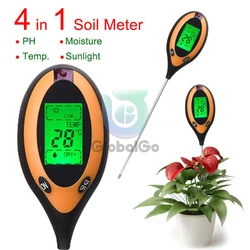 Bodem PH Meter Tester Bodemtester PH Vochtmeter Temperatuur Zonlichtintensiteitsmeting Analyse Bodemzuurtest 4 in 1