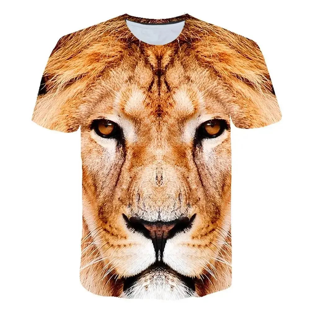 Summer Men\'s Animal Lion Cheetah Graphic Fashion 3d Printed Everyday O Collar Short Sleeve Baggy Street Harajuku Vintage Top