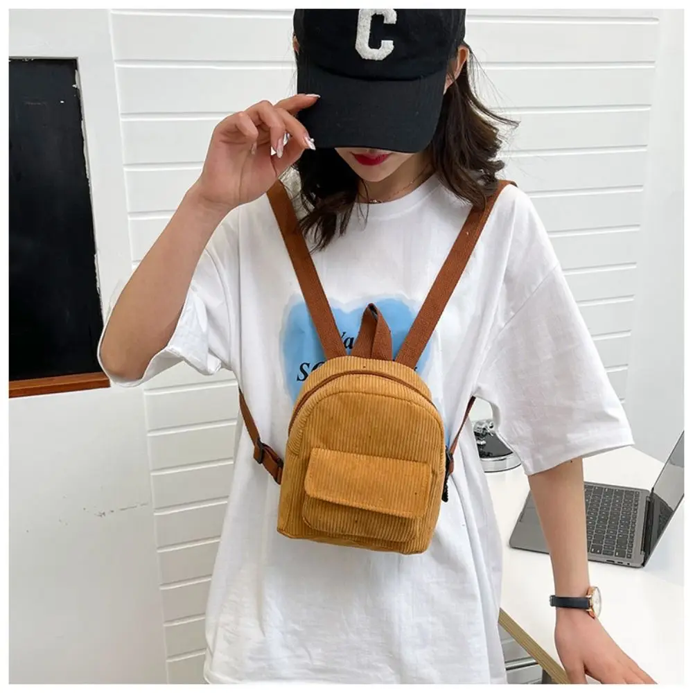 Teenager Soulder Bag Corduroy Backpack Handbag Commute School Bags Small Rucksack Student Bookbags Traveling