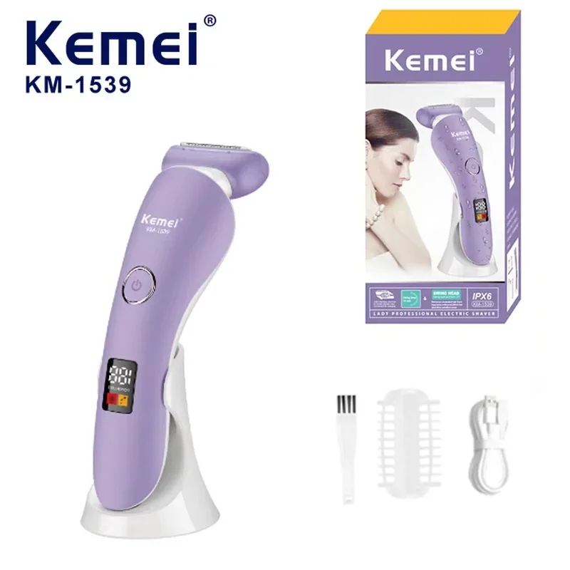 

KEMEI km-1539 Women Hair Removal Ladies Shaver Ipx6 Waterproof Rechargeable Lady Razor Facial Nose Eyebrows Body Hair Trimmer