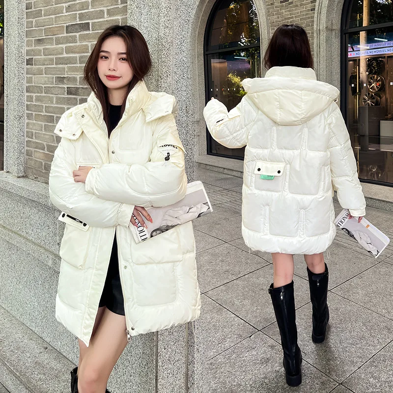 

Women Outwear Winter Down Jacket 2025 Winter New Warm Thick Cotton Coat Korean Loose Letter Bread Coat Women Hooded Parkas Coat