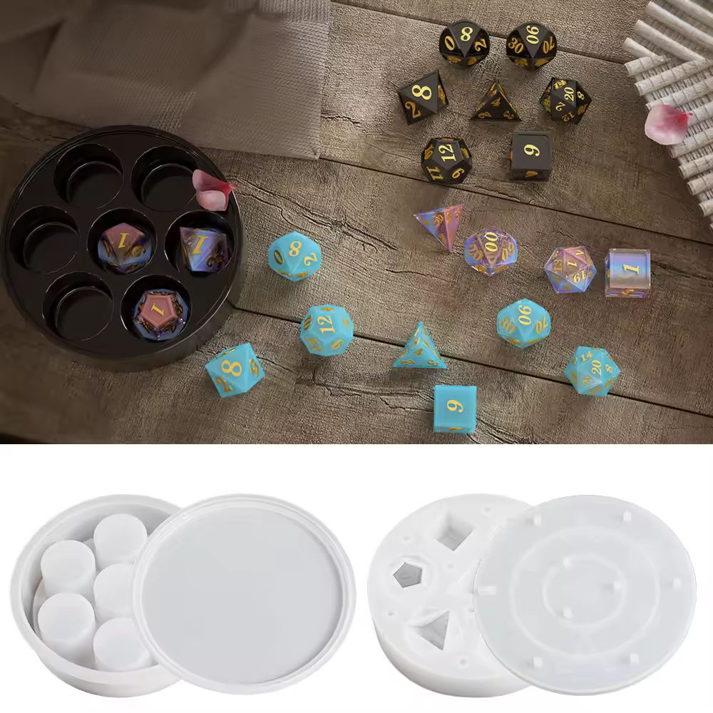 Caja de moldes para dados con tapa, moldes de resina para fundición de resina, soporte para dados DND de silicona, juego de dados DND
