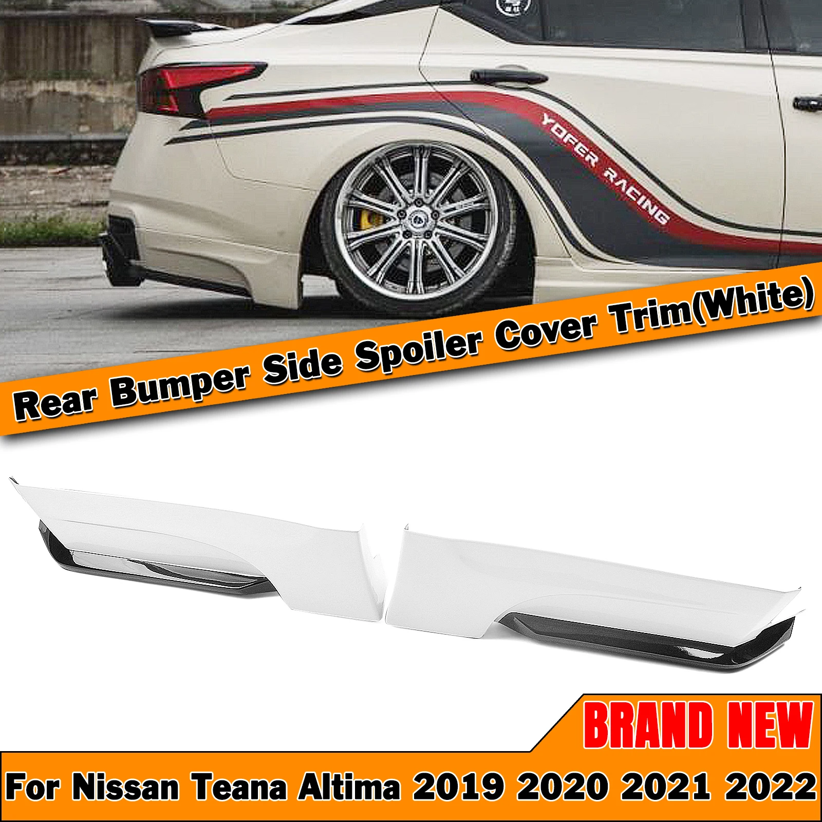 

For Nissan Altima 2019 2020 2021 2022 YOFER Rear Bumper Side Splitter Trim White Lower Spoiler Corner Cover Protect Guard Plate