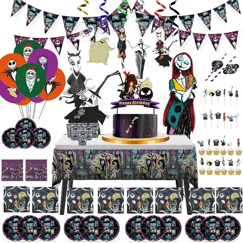 The Nightmare Before Christmas Birthday Decoration Disposable Tableware Set Christmas Kids Plate Cups toppers Party Supplies