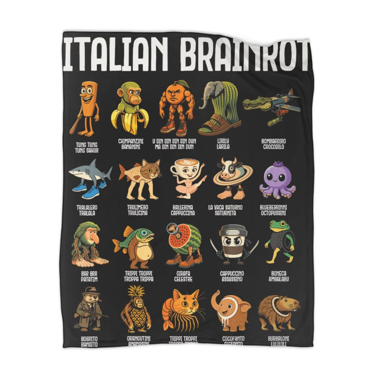 بطانية بتصميم Brainrot الإيطالية الفاخرة قابلة للتنفس ومريحة طوال العام تستخدم فكرة هدية مطبوعة بطانية فائقة النعومة لديكور المنزل #2