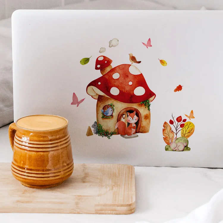 Cartoon Pilzhaus Wandaufkleber für Kinderzimmer Dekoration Wandbild Schlafzimmer Heimdekor Tapete Fuchs Hase Niedliche Tiere Aufkleber – Detail 4