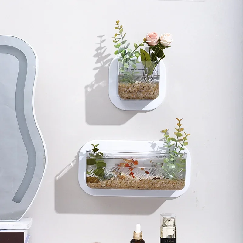 

Wall plastic vase Office Mini wall hanging fish tank Hanging hydroponic plant pot living room decoration