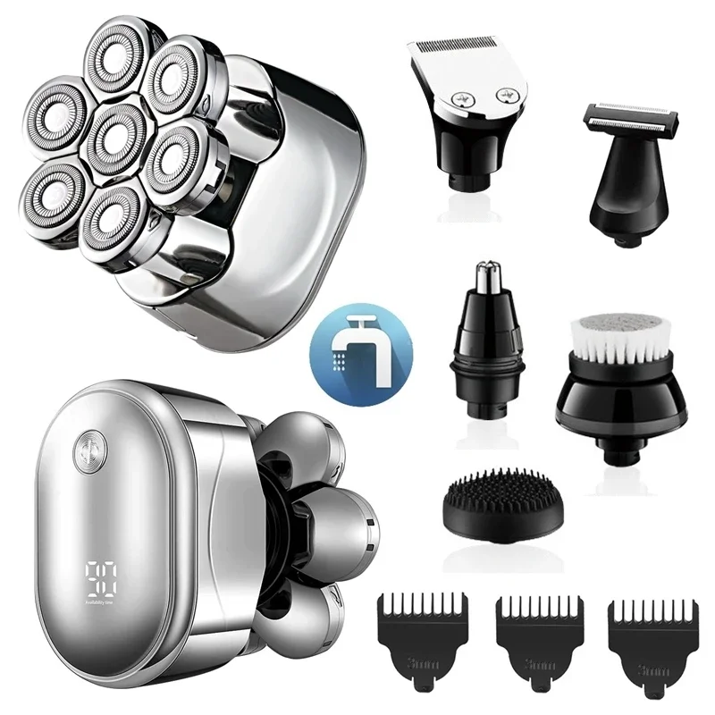 7-Blade Electric Shaver for Men - Rechargeable Grooming Kit with LCD Display