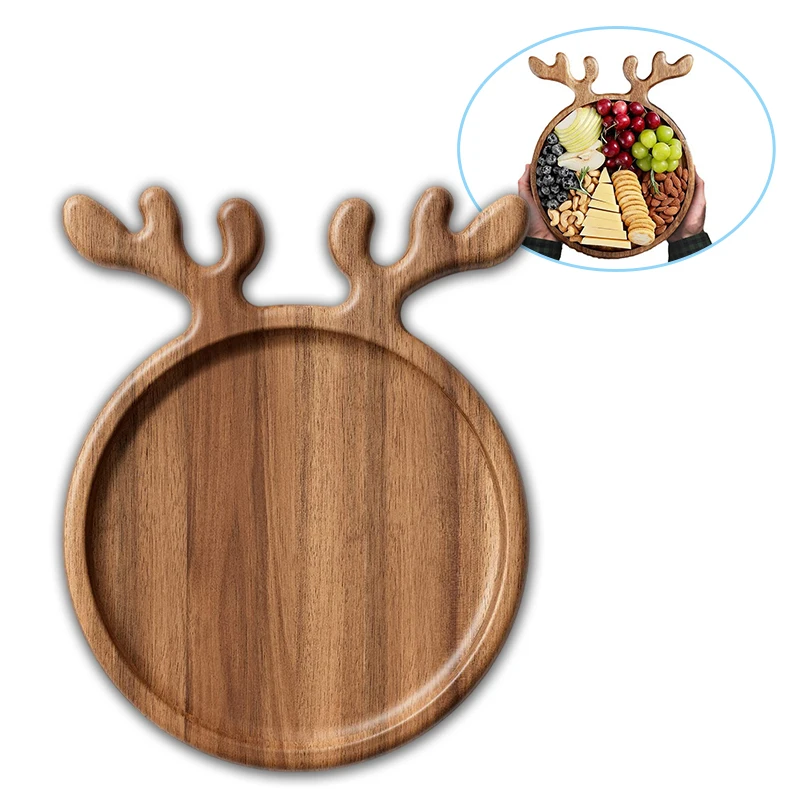 Plato decorativo para aperitivos, bandeja navideña para postre, aperitivos, frutas y gallinas, plato para servir de madera, tabla para salchichas, suministros de cocina