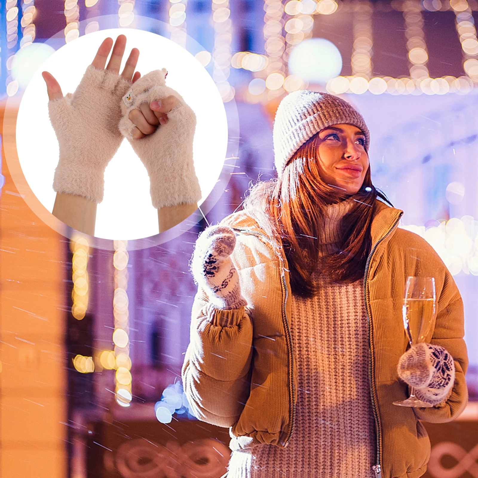 

1 Pair Of Fashionable Cartoon Antler Decoration Warm Half Finger Gloves For Women