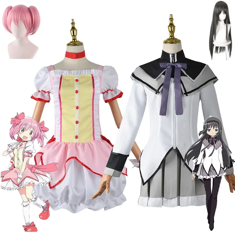 Cos Anime Mahou Shoujo Puella Magi Madoka Magica bella parrucca vestito Kaname Madoka Akemi Homura Costume Cosplay per ragazza Magica