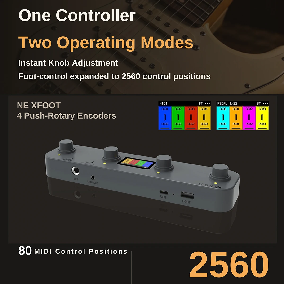 LIVTRA NEXFOOT MIDI Controller with 4 Encoders - Dual MIDI/PEDAL Mode, 2560 Positions, USB-C/BT/HOST, 1.47" TFT, 185g